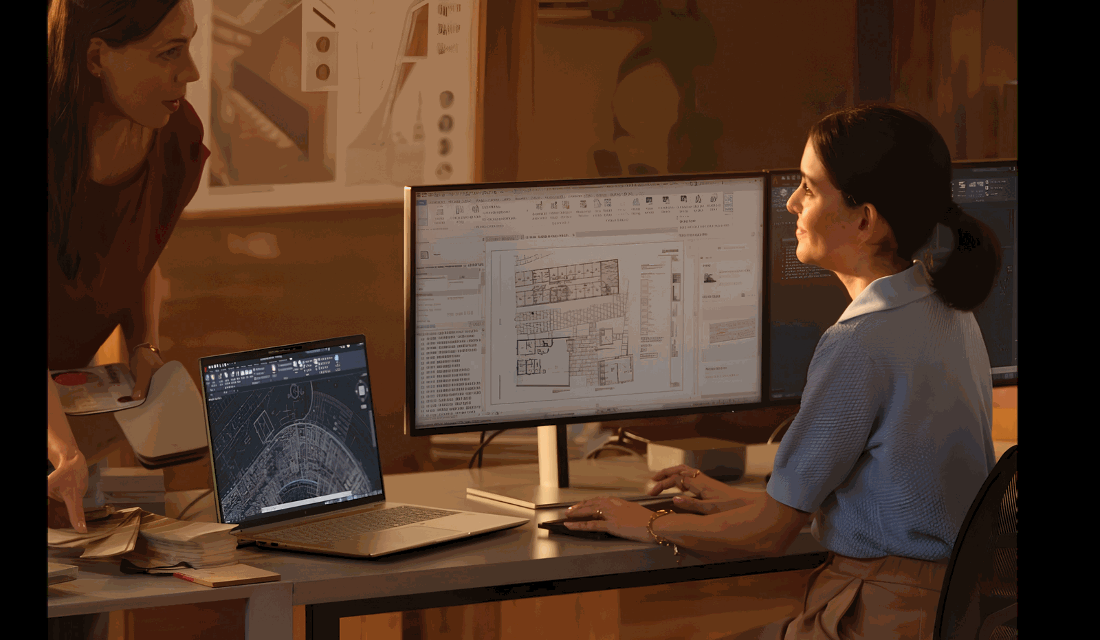 Architects reviewing live CAD floorplan